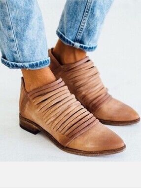 Free People Lost‎ Valley Beig Leather Strappy Ankle Shoes